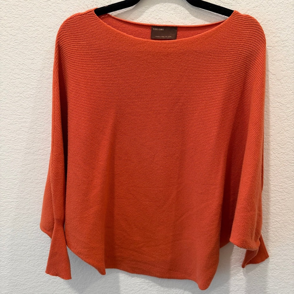 Kerisma Ryker Burnt Orange Ribbed Dolman Sleeve Boat Neck Sweater G550 Size S/M